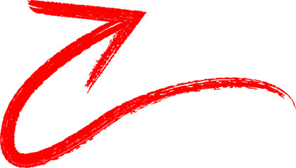 A striking red brushstroke curves dynamically against a solid black background