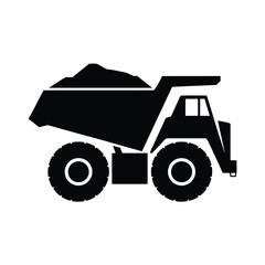Naklejka premium Black silhouette of a dump truck loaded with dirt