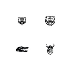 Black and white animal and viking head emblems bear