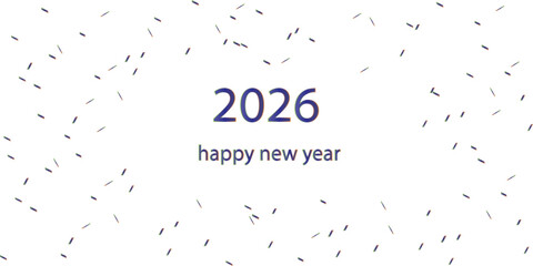 Minimal 2026 Happy New Year background with scattered colorful confetti on a clean white layout. Perfect for holiday cards, celebration banners, greeting templates, party design, and festive visuals.
