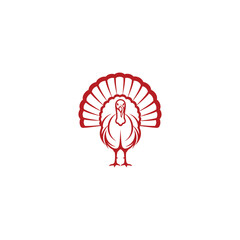 Red turkey bird silhouette with fanned tail animal