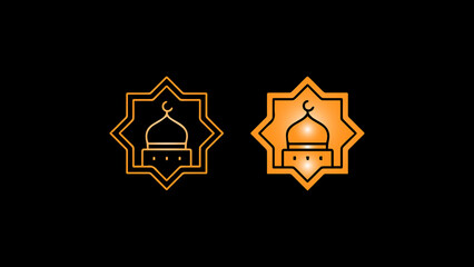 Obraz premium Islamic mosque icon with crescent moon emblem, islamic culture and religious symbol, minimalist design, vector graphic
