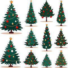 Isolated a kinds of deferent realistic decorated christmas tree vector art with white background..