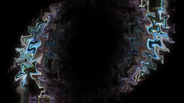 Abstract Hypnotic Moving Metallic Fractal Art Background with Wavy Silver Blue Riptide Texture Leading into a Black Hole Vortex
