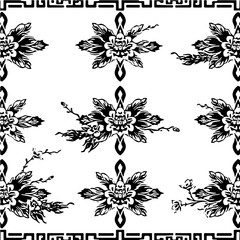 Fototapeta premium Seamless Chinese Pattern Black and White Vector SVG