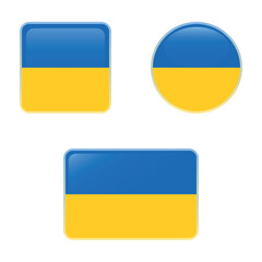 Ukraine glossy icons set, national flag of the Ukraine