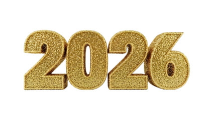 Glitter Gold Number “2026” (3D) on white