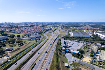 Aerial view of the city of Indaiatuba, São Paulo, Brazil. Santos Dumont Highway.