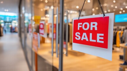 Storefront Signage: A close-up view of a storefront window with a prominently displayed For Sale sign. The scene evokes a sense of commerce and opportunity.