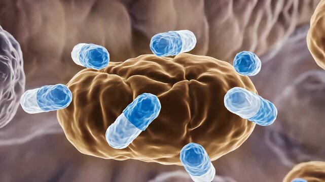 Heat production at the cellular level, with mitochondria emitting faint warm glows during fever. As paracetamol molecules bind to regulatory pathways, the glow reduces gently