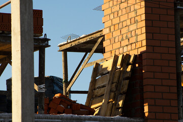 Detail of Brick Chimney or Wall Structure on an Unfinished Building Site
