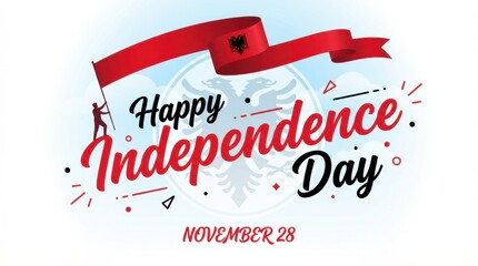 albania flag for independence day on white background with waving ribbon flag and date