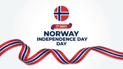 norway independence day background with round emblem of the national flag on white space bold typography with the text clean modern design copy space