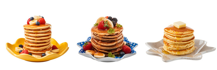 Delicious pancakes with berries isolated on a transparent background