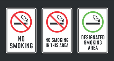 No smoking signboard set, smoking is prohibited, Designated smoking area