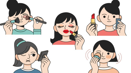 Diverse Beautiful Women Applying Makeup Beauty Routine Collection