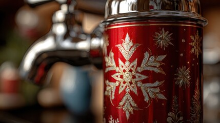 A festive water filter with a Christmas decal,