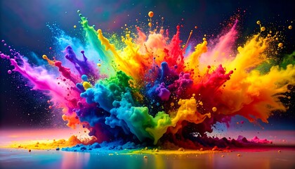Obraz premium Vibrant explosion of rainbow colors, resembling smoke or powder, set against a gradient background