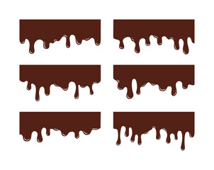 A set of illustrations of melting chocolate flowing down the wall. Ideal for Valentine's Day, bakery and confectionery branding, dessert menu borders, and sweet packaging designs.