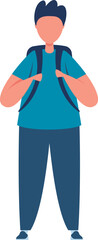 Obraz premium Young person wearing backpack standing flat vector illustration