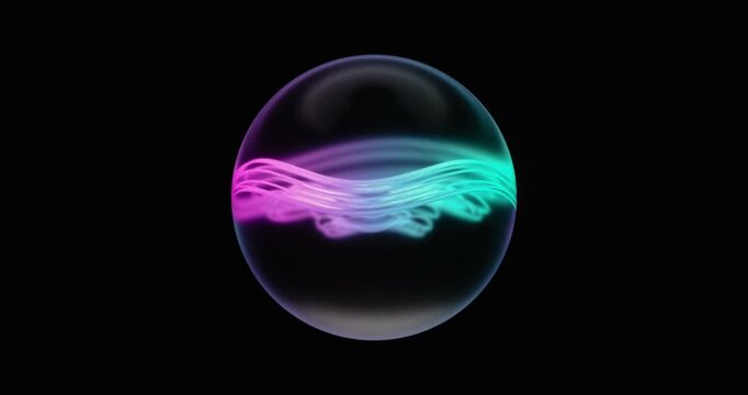 Futuristic glowing abstract orb with neon waves on dark background. AI technology concept. 4k seamless loop animation.