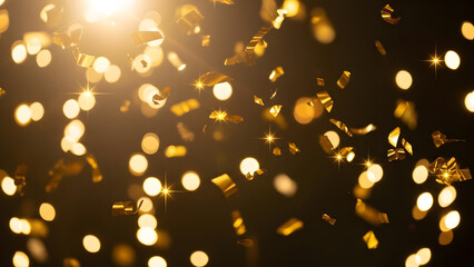 Golden Confetti and Bokeh Lights - Festive Celebration Abstract Background