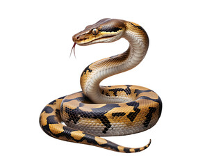Obraz premium Coiled Python Snake in a Clean Isolated Cutout for Wildlife, Nature, and Exotic Reptile Designs