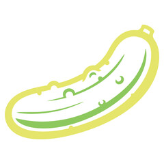 A vibrant and fresh stylized illustration of a crisp green pickle or cucumber featuring clean line art and simple shapes for healthy food and agricultural themes