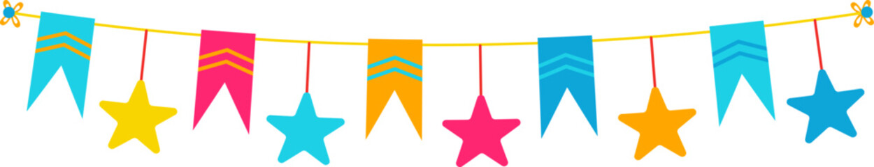 Colorful party pennant string with stars and flags