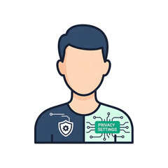 User portrait with protection icons and secure profile