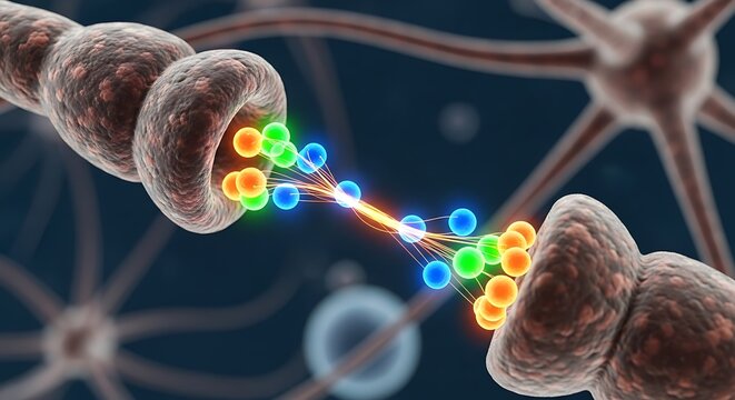 Detailed View of Synaptic Transmission Between Neurons in Action