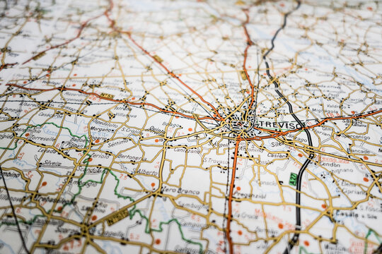 Road map over Treviso in Italy