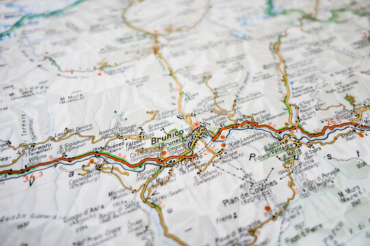 Road map over Brunico in Italy