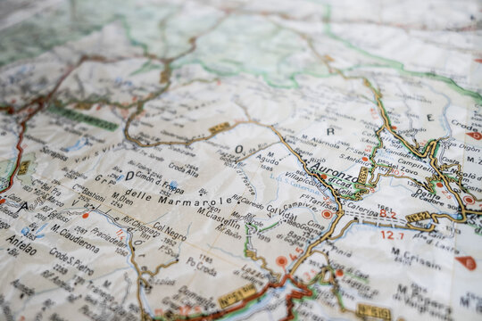 Road map over Auronzo in Italy