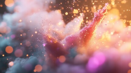 Colorful particles mix in the air during a creative art event at sunset