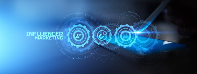 Influencer Marketing and Social Engagement Strategy Illustrated on Digital Touchscreen.