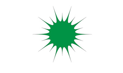 Green abstract spiky burst graphic element, clean modern style isolated on transparent background
