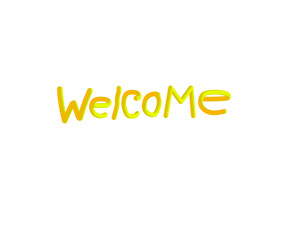 Vibrant yellow-orange 3d 'welcome' text, friendly greeting concept isolated on transparent background