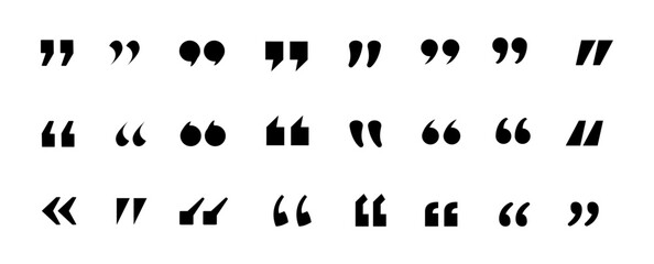 Fototapeta premium Set of quote mark. Quotes icon vector set. Quotemarks outline, speech marks, inverted commas or talking marks collection. Talk bubble speech icon. Black quotes icon. Vector illustration