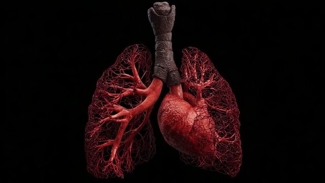 In-depth Visualization of Human Respiratory System: Stunning Close-Up of Lungs, Heart, and Vascular Structures, Highlighting Their Intricate Anatomy and Functionality