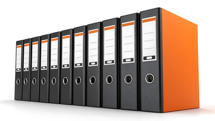 A row of colorful ring binder file folders arranged neatly in a professional office setting for document organization