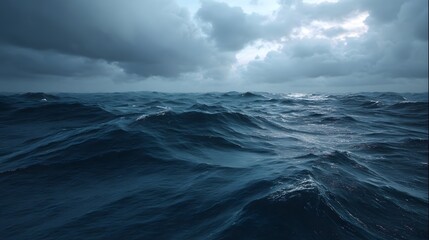 Dark stormy ocean waves under a dramatic overcast sky showing nature s raw power