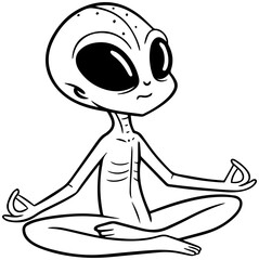 Alien Line Art – Extraterrestrial Figure in Cross-Legged Meditation with Mudra Gesture