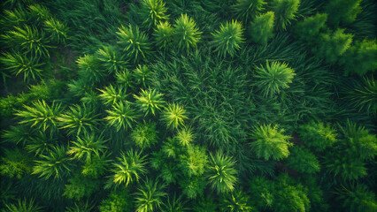 Fototapeta premium Lush green forest canopy viewed from directly above showcasing the rich textures and vibrant colors of nature