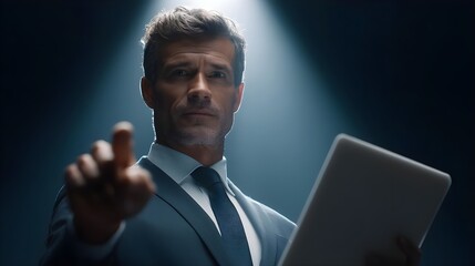 Male business coach speaker in suit give flipchart presentation colleague, business, boss, client, businessman, coaching, boardroom