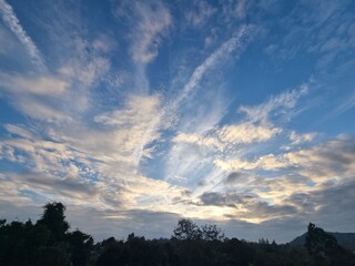 Sky Serenity: A panoramic vista of an ethereal skyscape, painted with a symphony of cirrus clouds against a cerulean canvas, evoking a sense of calm and freedom.