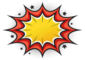 Vintage comic book explosion illustration with bright yellow and red colors and halftone pattern for dynamic impact