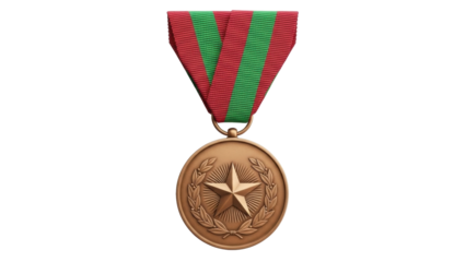 Isolated Bronze Medal with Ribbon Award, honor concept on neutral presentation for hero celebration