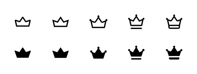 Crown icon. Royal king and queen symbols show luxury authority vector. Regal emblem graphics express noble power and elite prestige sign. Sovereign heritage pictogram.