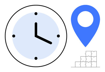 Time management concept. Time management involves efficient scheduling and organizational techniques. Time management helps improve productivity and location-based task tracking. Business tools